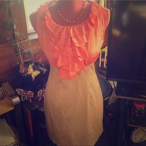 👗Coral and tan silky dress